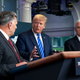 President Donald J. Trump, Vice President Mike Pence (right), and William N. Bryan, science and technology advisor to the DHS Secretary, (left), at the White House on April 23, 2020.